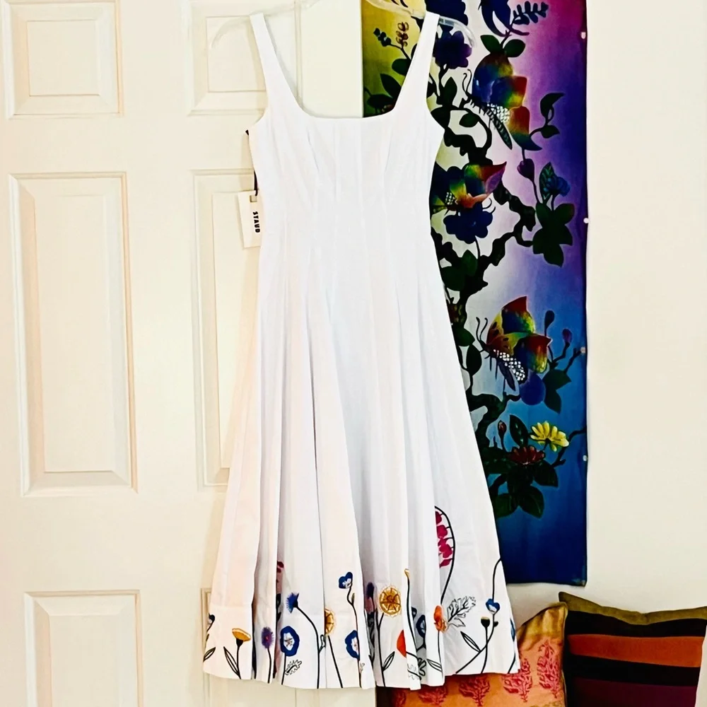 NWT Staud Wells Embroidered Midi Dress White Seed Shop - Picture 7 of 16